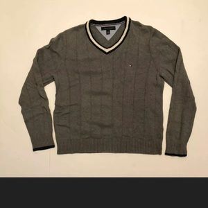 Tommy Hilfiger V Neck Sweater Pullover Grey Size M
